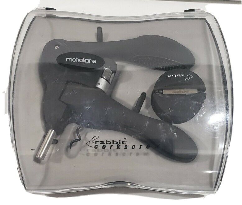 Metrokane Rabbit Corkscrew Black Wine Bottle Opener with Foil Cutter in Case