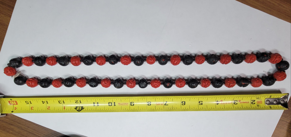 Hand-Carved Cinnabar Bead Necklace with Intricate Floral Patterns Chinese Artistry