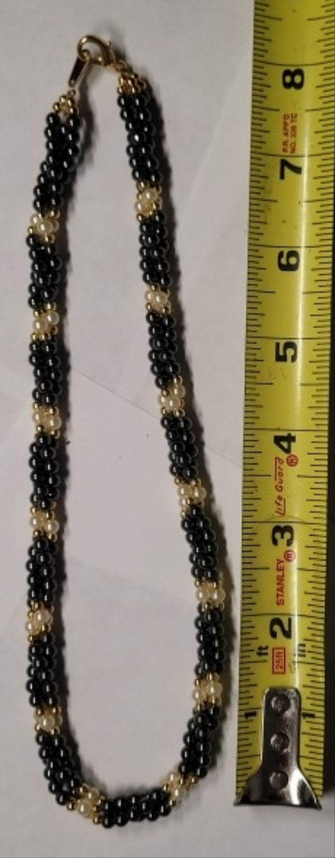 Handcrafted Hematite and Faux Pearl Beaded Necklace with Gold-Tone Clasp