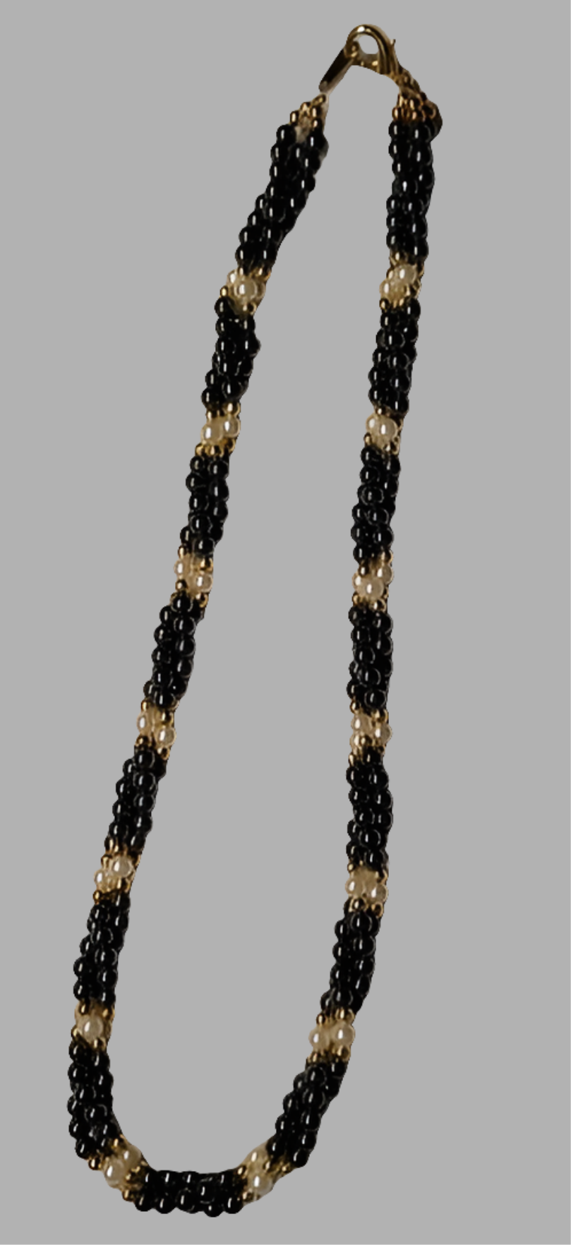 Handcrafted Hematite and Faux Pearl Beaded Necklace with Gold-Tone Clasp