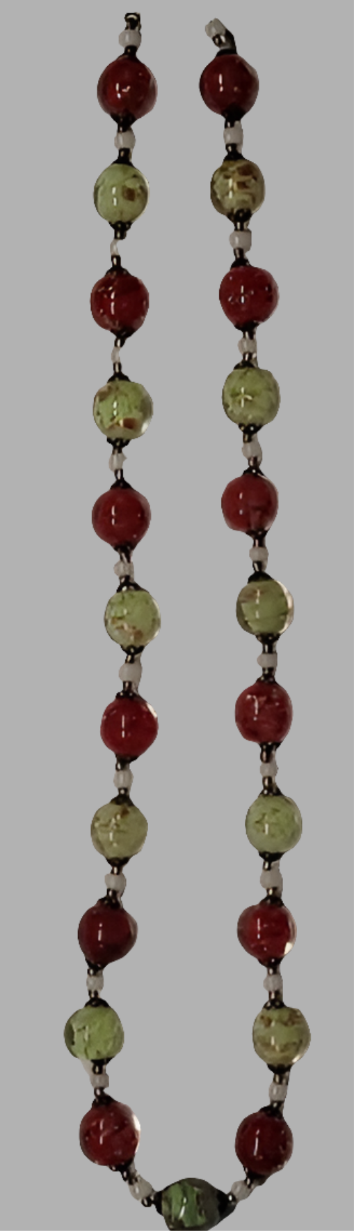 Vintage Hand Made Red and Green Glass Bead Necklace