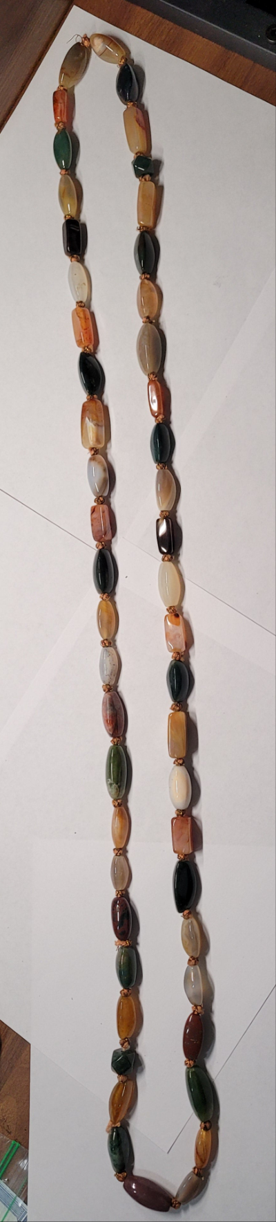 Handcrafted Multicolored Agate Bead Necklace with Brass-Tone Spacers