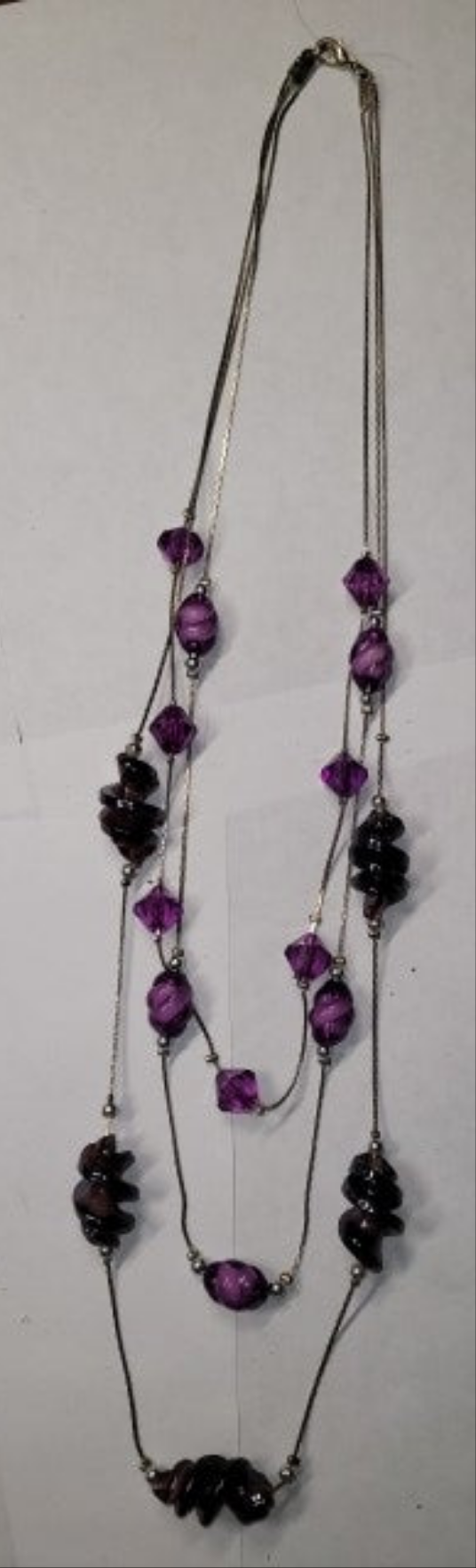 Elegant Three-Strand Necklace with Purple and Black Glass Beads