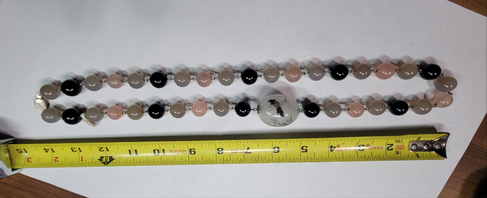 Handcrafted Stone Beaded Necklace with Silver Clasp and Hand-Painted Bead Chinese Artistry