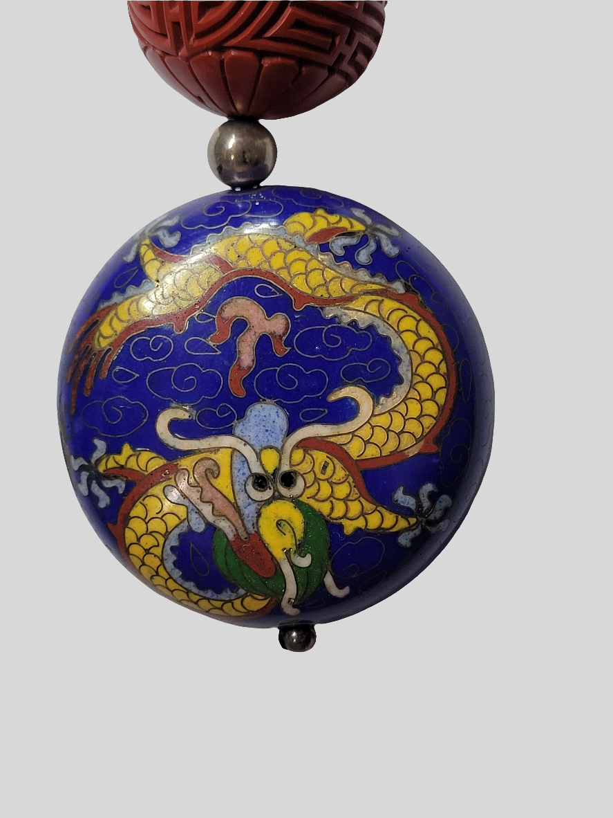Exquisite Cinnabar and Cloisonné Necklace with Dragon & Phoenix Motif Chinese Artistry