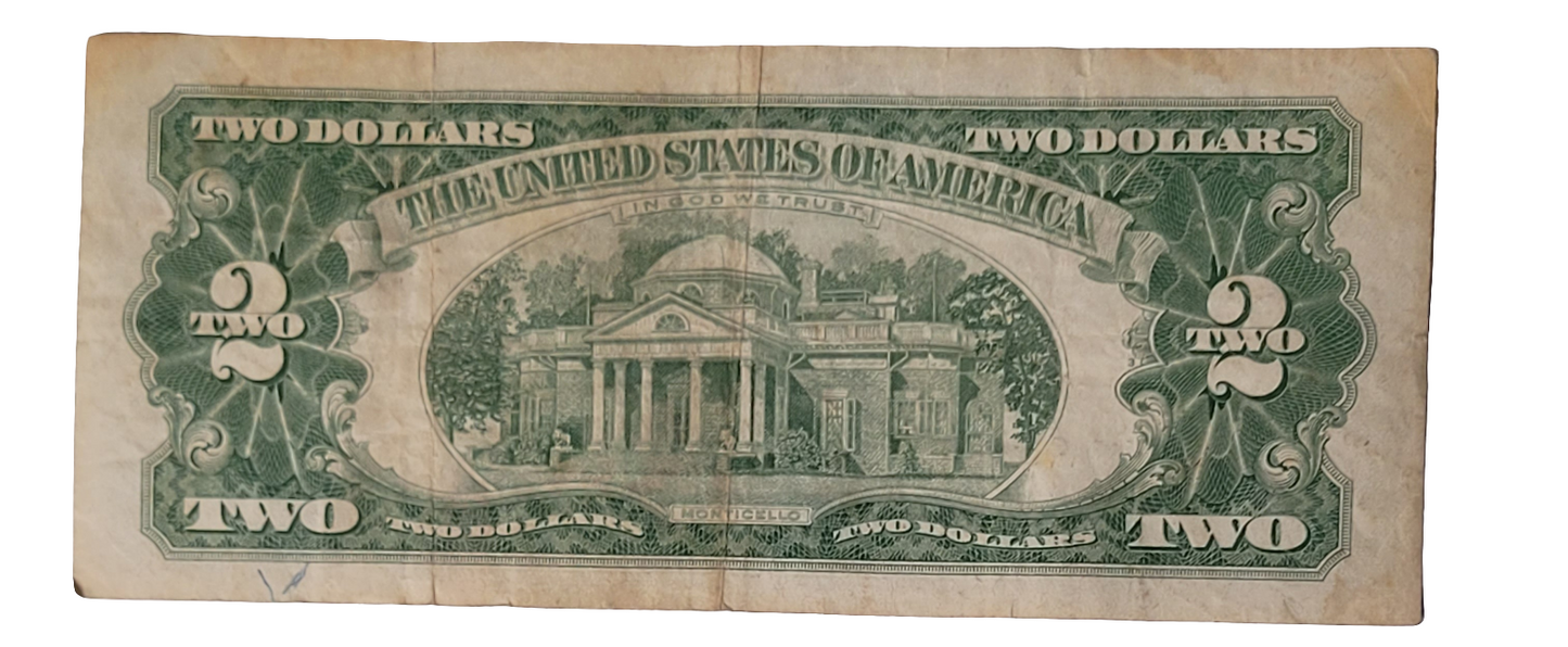 Unites States Note Series 1963 Red Seal $2 A09089379A . Rare low serial number. Collectible U.S. Currency