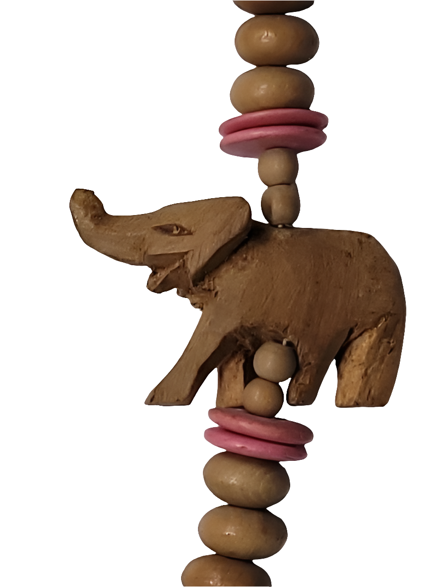 Wooden Animal Necklace with Hand-Carved Rhino and Elephant Beads