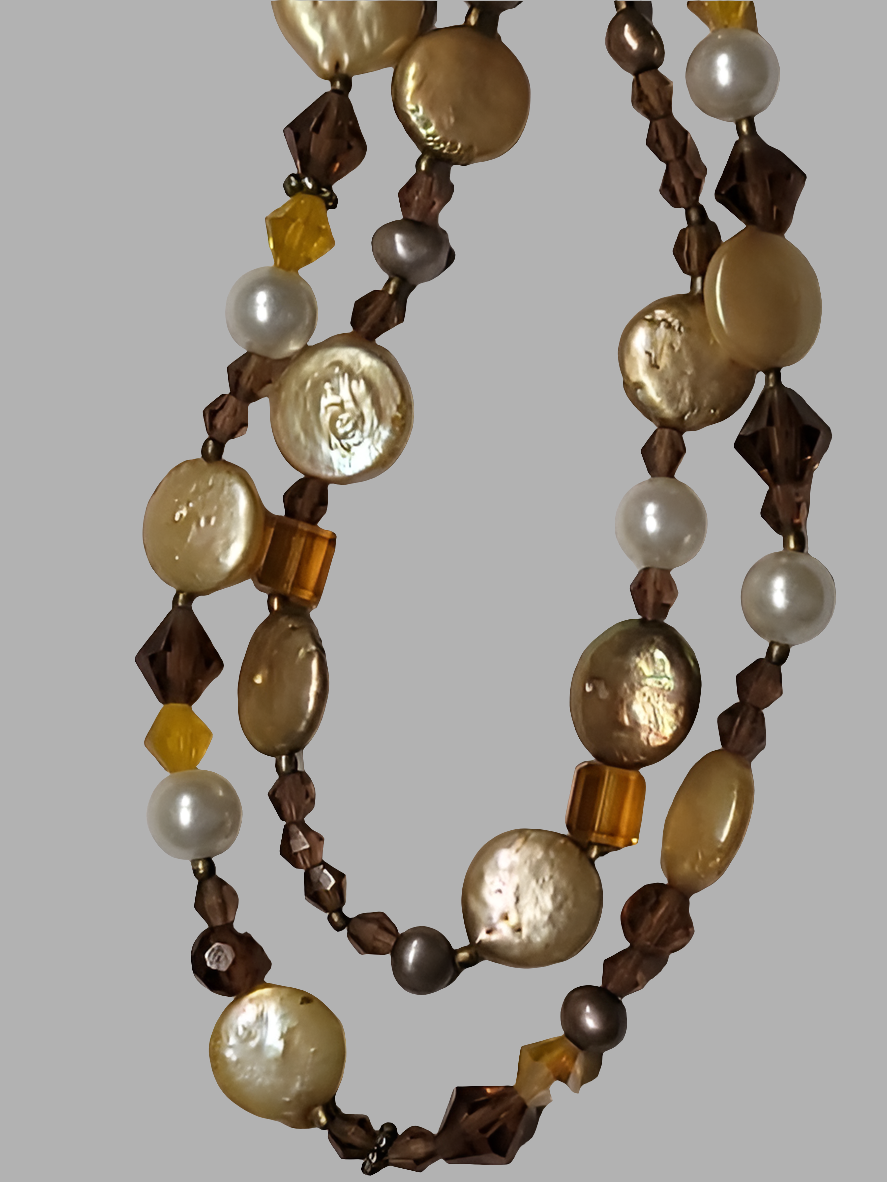 Elegant Mother of Pearl and Crystal Beaded Necklace
