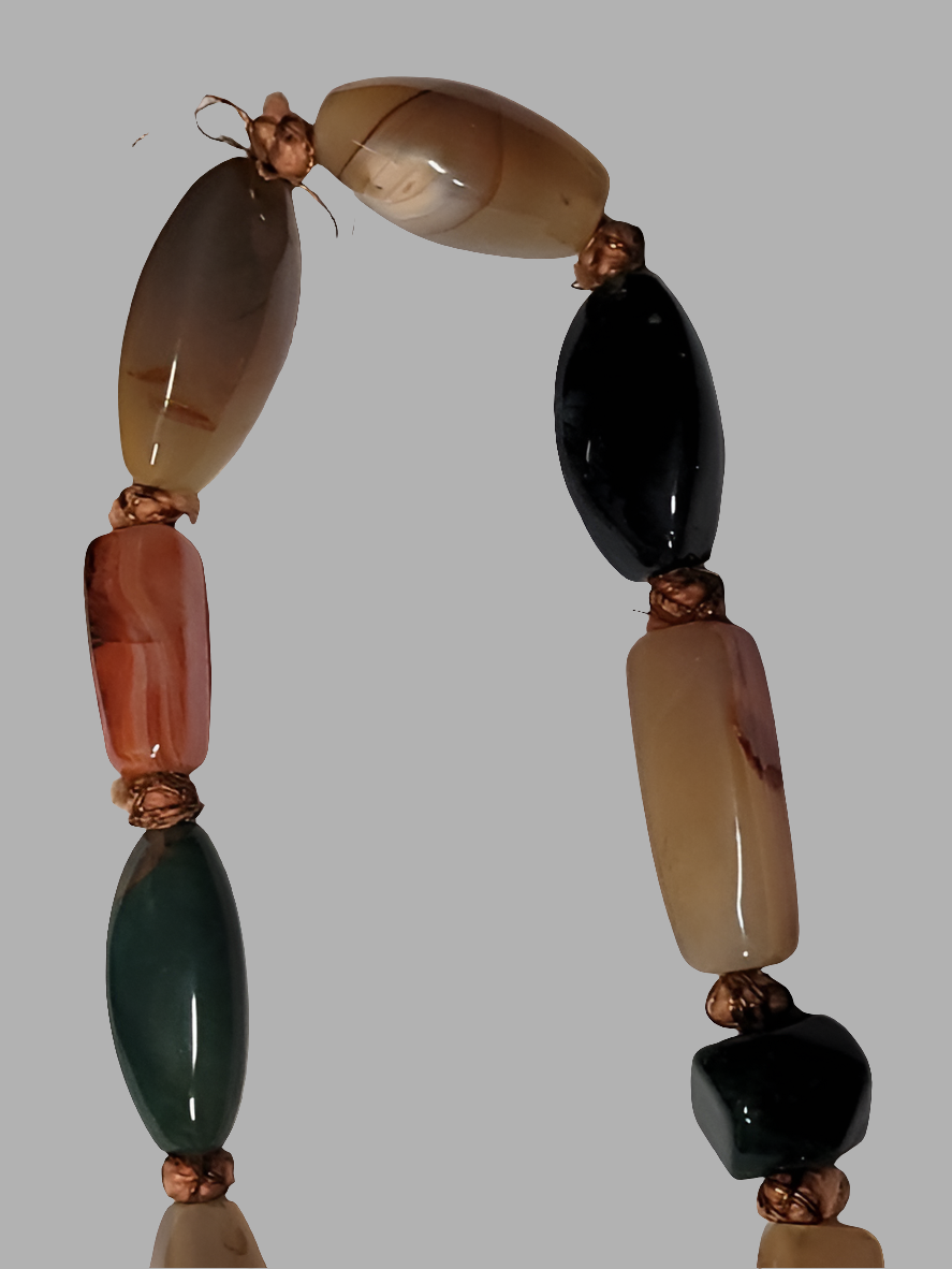 Handcrafted Multicolored Agate Bead Necklace with Brass-Tone Spacers