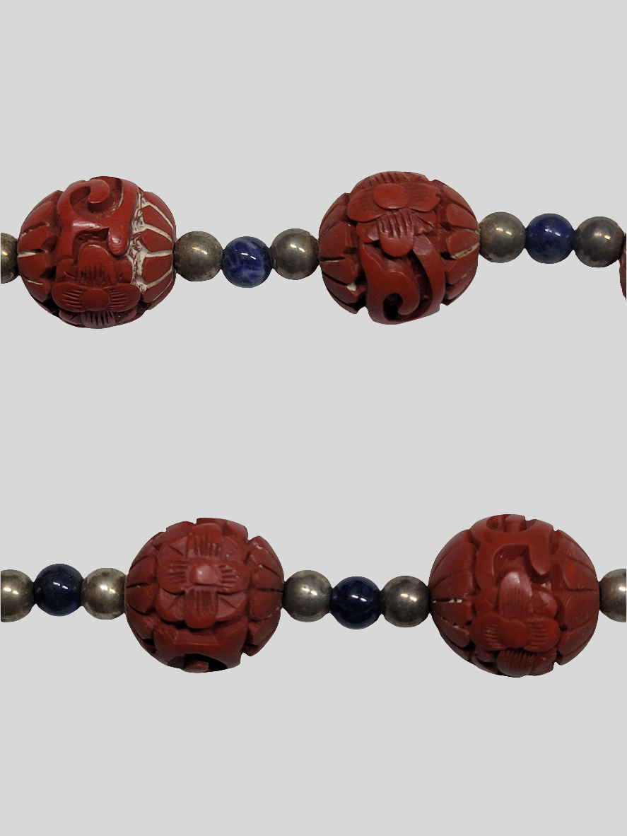 Exquisite Cinnabar and Cloisonné Necklace with Dragon & Phoenix Motif Chinese Artistry
