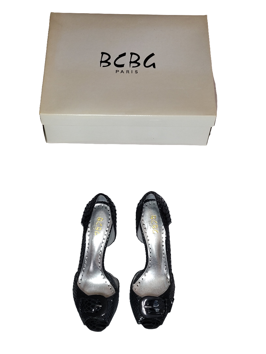 BCBG Paris Snakeskin Peep-Toe  Heels – Size 9 ½ B / EU 39 ½
