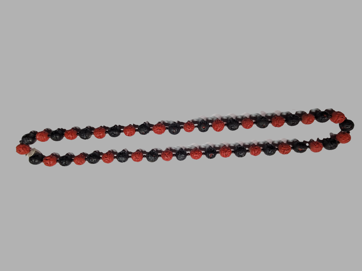 Hand-Carved Cinnabar Bead Necklace with Intricate Floral Patterns Chinese Artistry