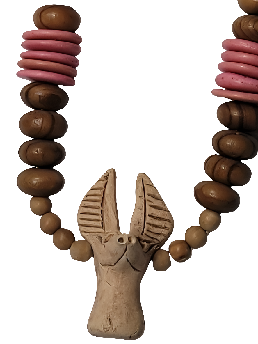 Wooden Animal Necklace with Hand-Carved Rhino and Elephant Beads