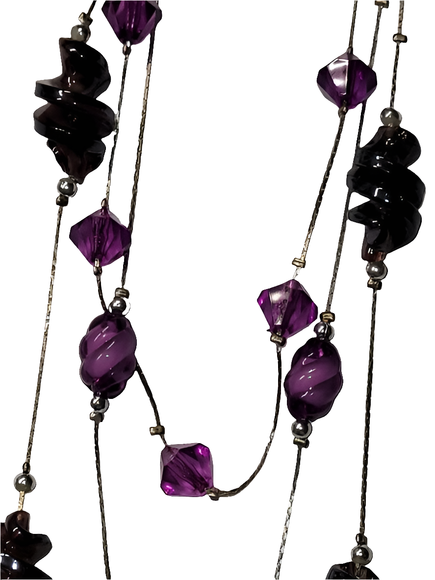 Elegant Three-Strand Necklace with Purple and Black Glass Beads
