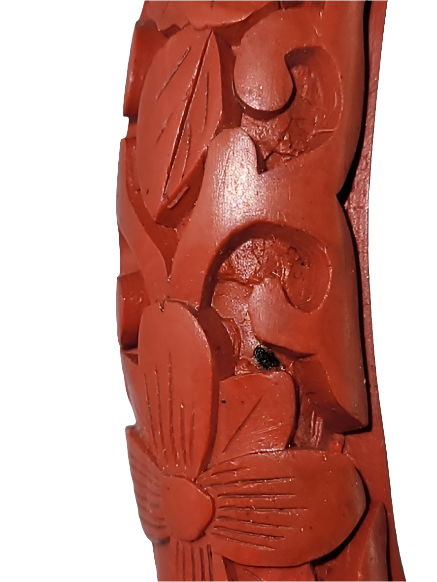 Hand-Carved Red Cinnabar Bangle Bracelet with Floral Design Chinese Artistry