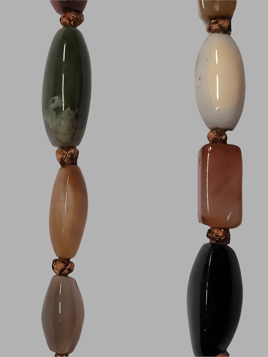 Handcrafted Multicolored Agate Bead Necklace with Brass-Tone Spacers