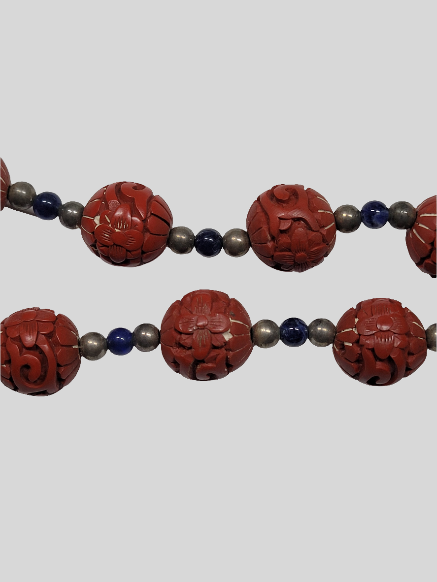 Exquisite Cinnabar and Cloisonné Necklace with Dragon & Phoenix Motif Chinese Artistry