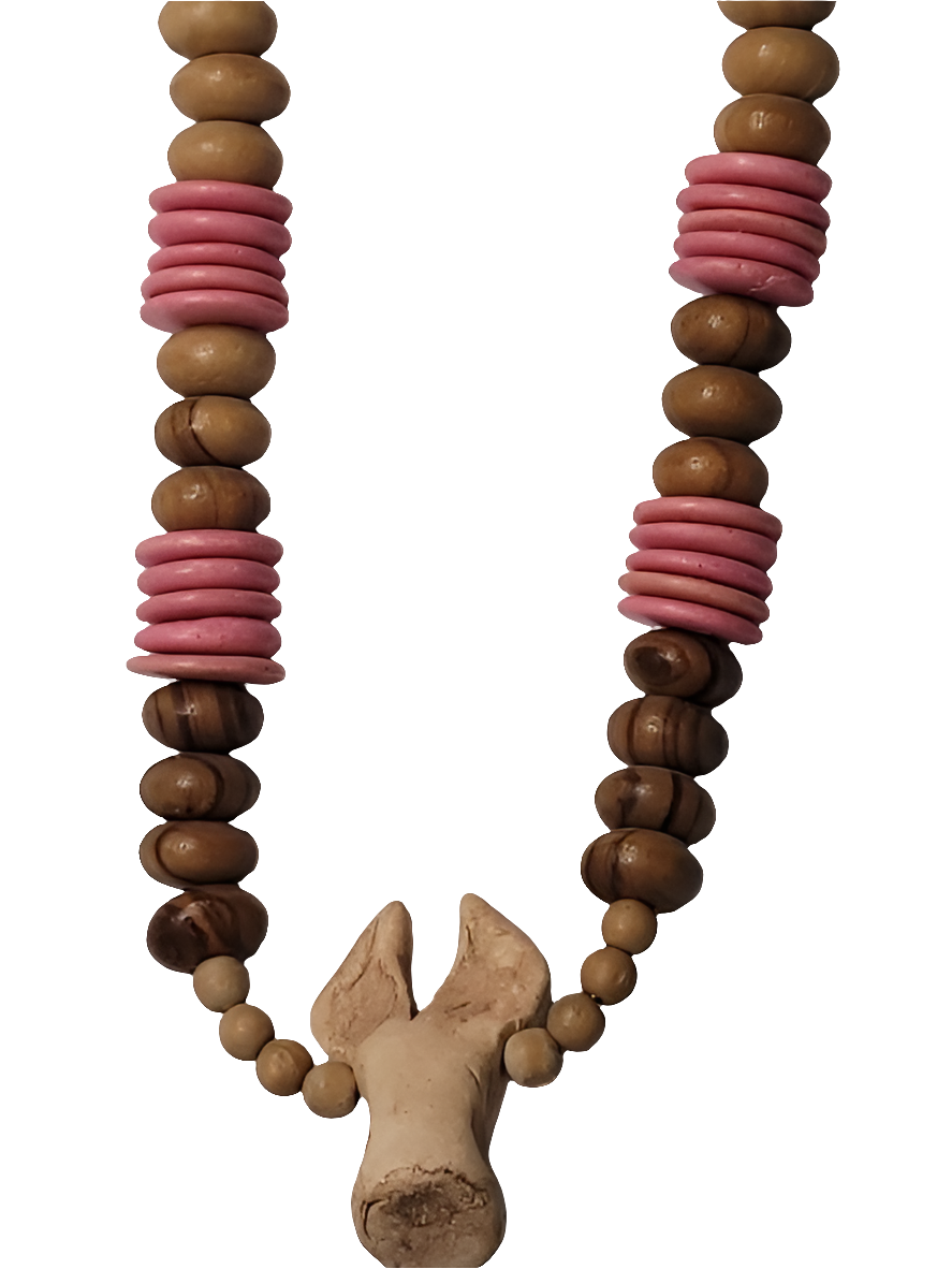 Wooden Animal Necklace with Hand-Carved Rhino and Elephant Beads