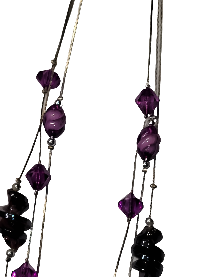 Elegant Three-Strand Necklace with Purple and Black Glass Beads