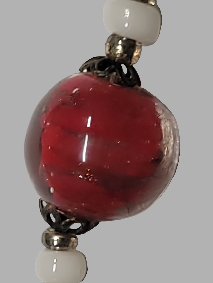 Vintage Hand Made Red and Green Glass Bead Necklace