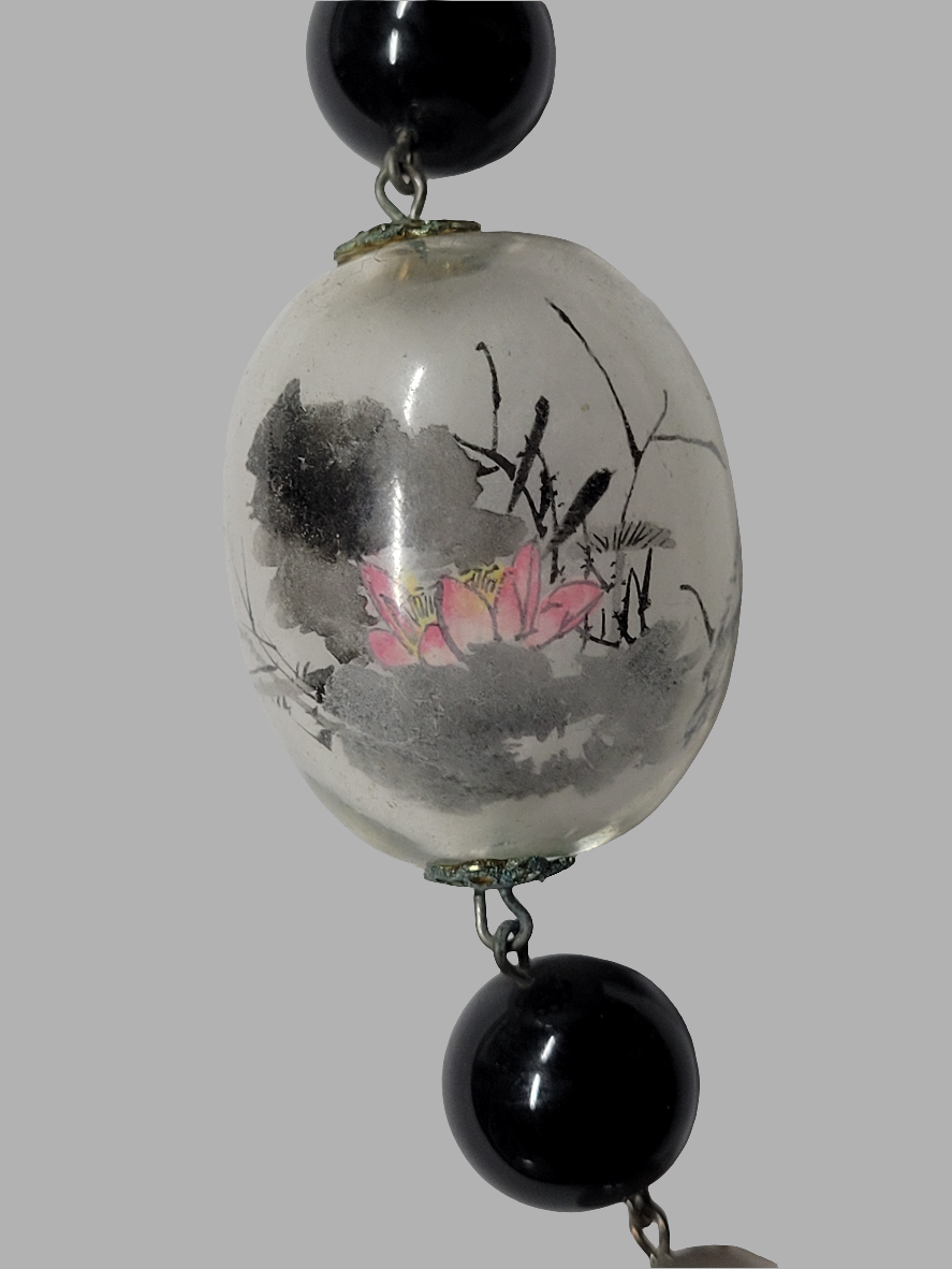 Handcrafted Stone Beaded Necklace with Silver Clasp and Hand-Painted Bead Chinese Artistry