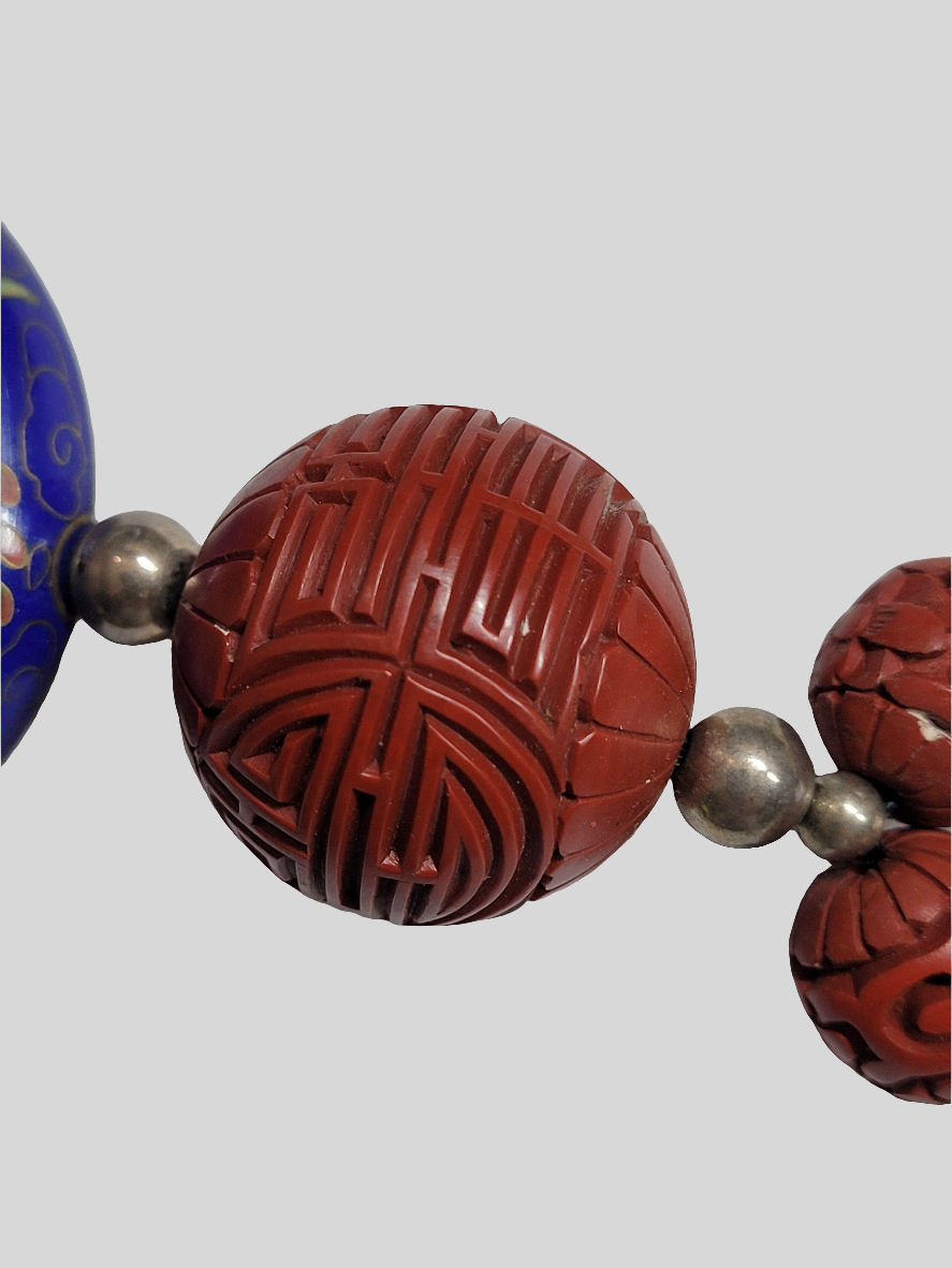Exquisite Cinnabar and Cloisonné Necklace with Dragon & Phoenix Motif Chinese Artistry