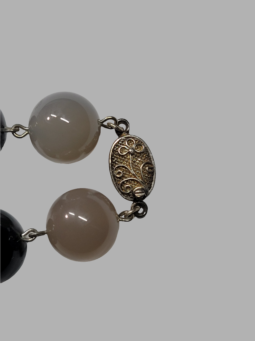 Handcrafted Stone Beaded Necklace with Silver Clasp and Hand-Painted Bead Chinese Artistry