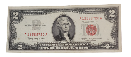 Vintage 1963 A Series A12588720A $2 Note - Collectible U.S. Currency