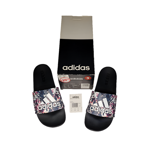Adidas Adilette Comfort Slides – Size 9 Men / 8 Women – Splash Print Strap
