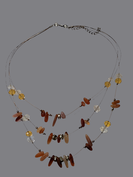 Triple-Strand Beaded Necklace with Citrine and Agate