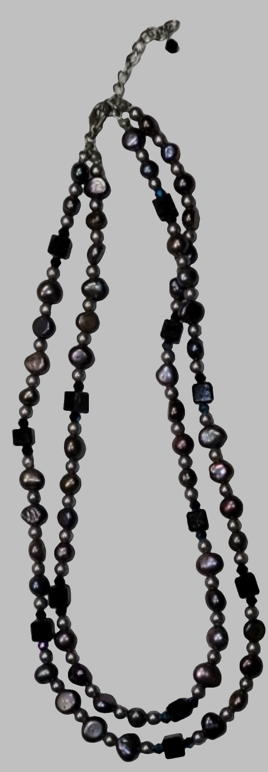 Two-Strand Black and Silver Pearl Necklace