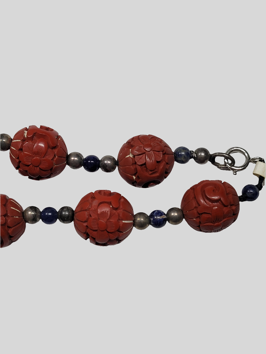 Exquisite Cinnabar and Cloisonné Necklace with Dragon & Phoenix Motif Chinese Artistry