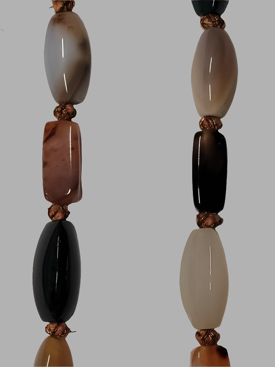 Handcrafted Multicolored Agate Bead Necklace with Brass-Tone Spacers
