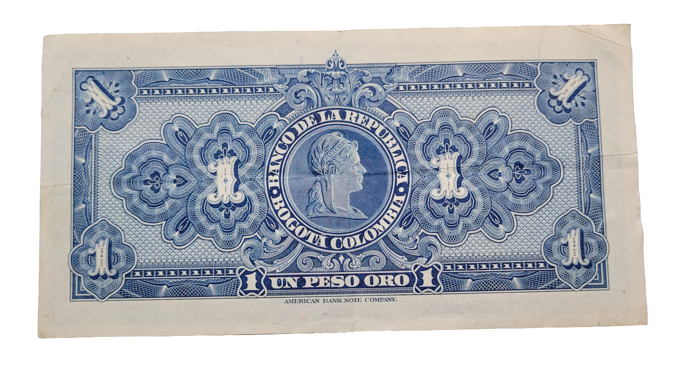 Rare 1950 Colombian 1 Peso Oro Banknote - Exquisite Vintage Currency with Santander Portrait