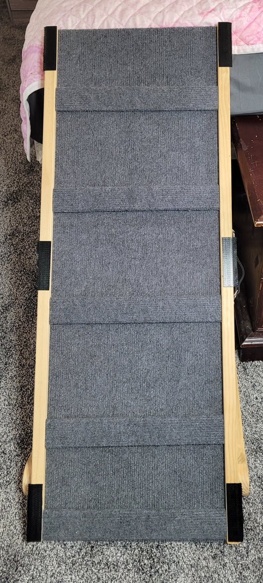 Adjustable Wooden Pet Ramp w/ Safety Side Rails — Carpeted, Foldable, Dog or Cat Bed Ramp 🐾
