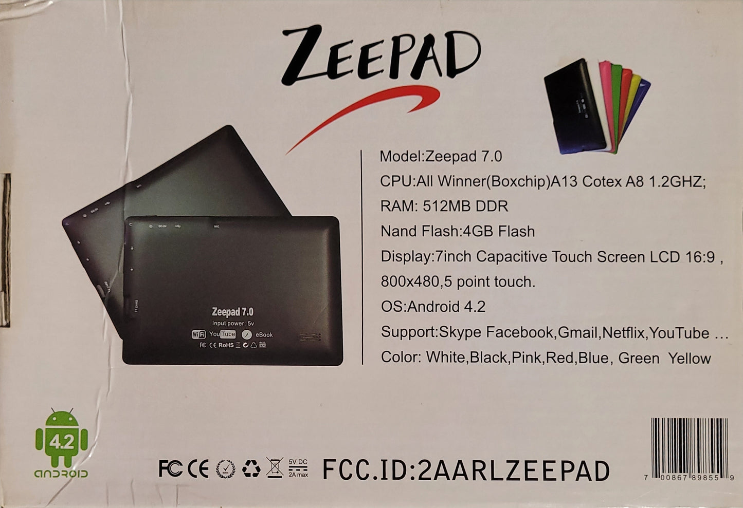 Zeepad 7.0 Android Tablet w/ Box & Case — Pink — Good Condition