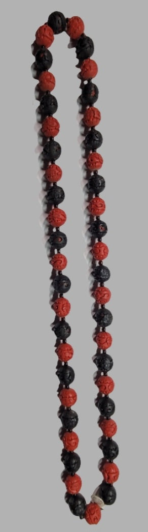 Hand-Carved Cinnabar Bead Necklace with Intricate Floral Patterns Chinese Artistry