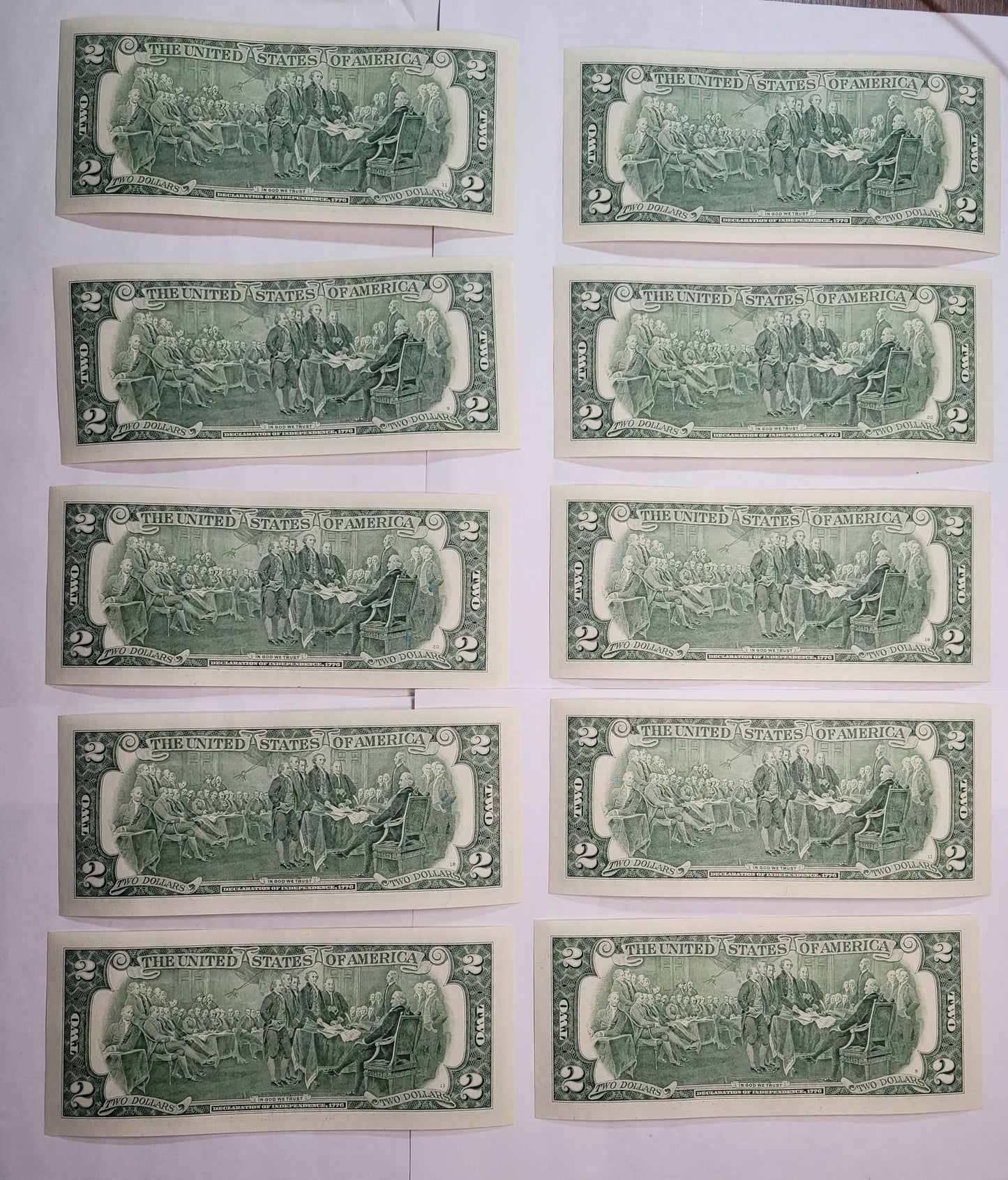 Lot of 10 Sequential $2 Federal Reserve Notes - Unique Collectible with Consecutive Serial Numbers