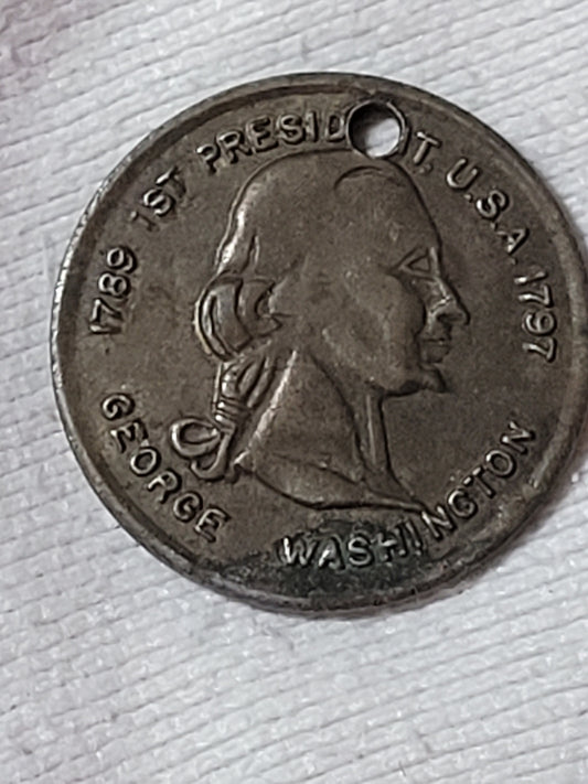 George Washington 1st President Commemorative Token Pendant – Drilled Hole – Vintage Souvenir