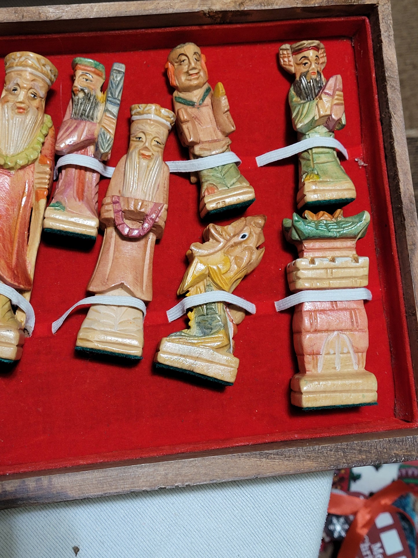 Vintage Hand-Carved Chinese Chess Set with Intricate Board & Storage