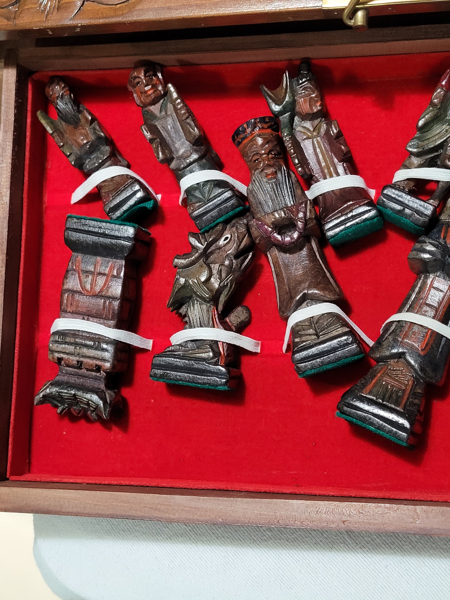 Vintage Hand-Carved Chinese Chess Set with Intricate Board & Storage