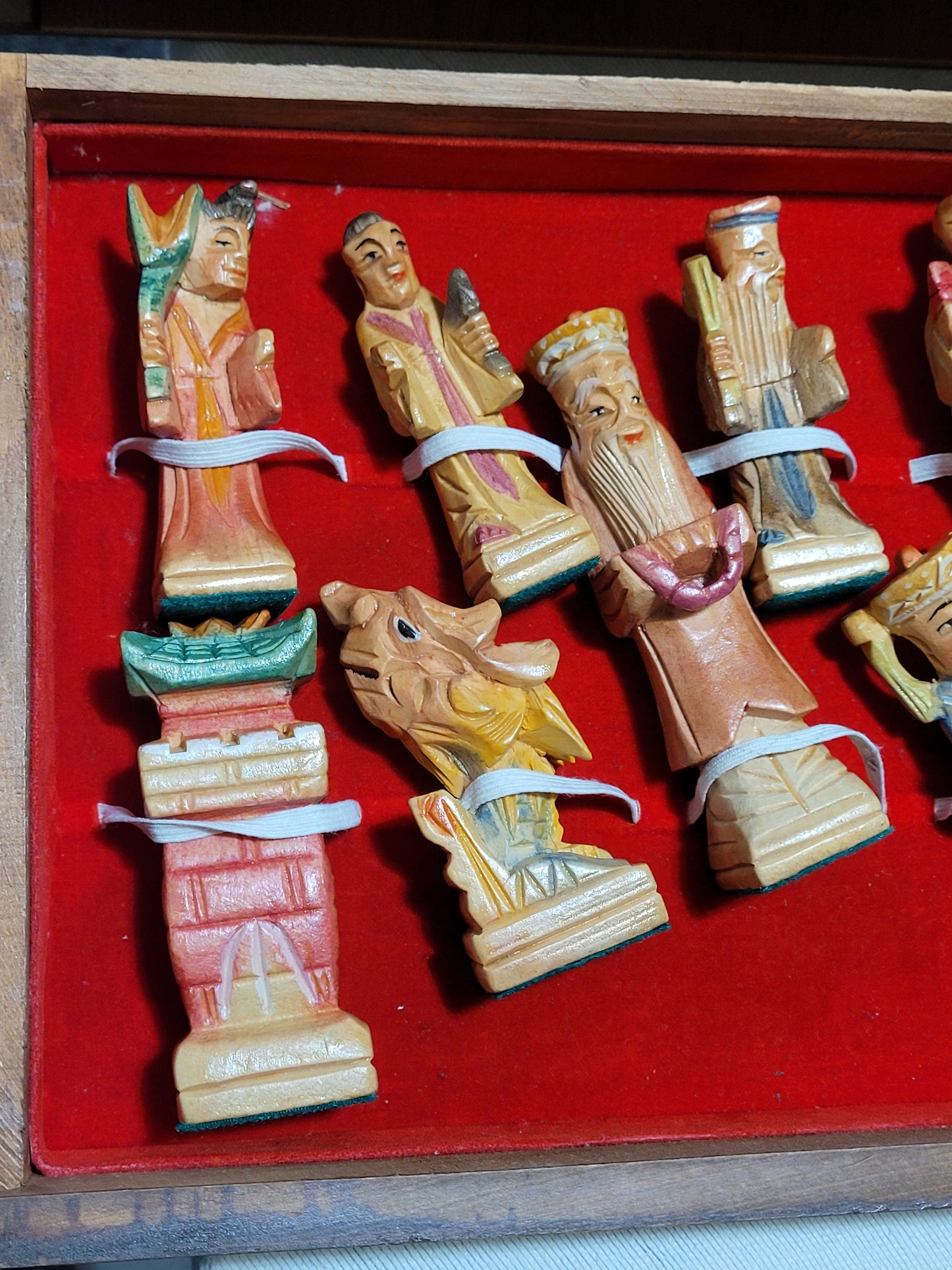 Vintage Hand-Carved Chinese Chess Set with Intricate Board & Storage