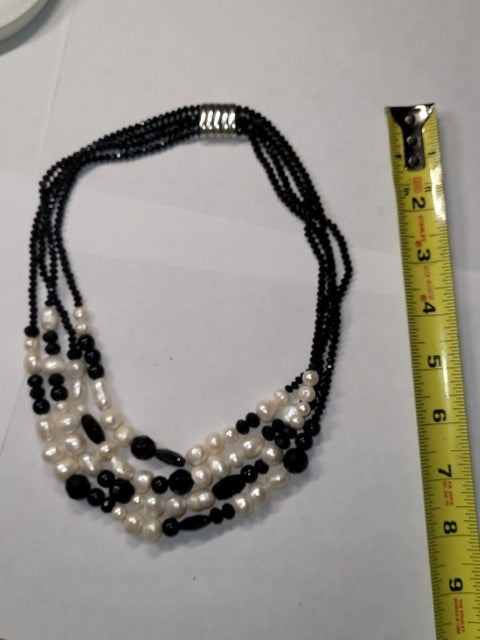 Elegant Pearl and Black Onyx Multistrand Necklace